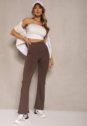 Brązowe Spodnie Dzwony High Waist Odavia. Brązowe spodnie materiałowe damskie Renee, bez wzorów, z jeansu, eleganckie, z podwyższonym stanem. Za 59.99 zł.