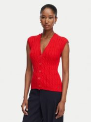 Tommy Hilfiger Kardigan Mid Gg Cable WW0WW50075 Czerwony Regular Fit. Czerwone kardigany damskie Tommy Hilfiger, s, bez wzorów, z bawełny, bez kołnierzyka. Za 529.99 zł.