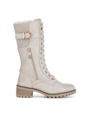 Mustang Kozaki 1435-602 Biały. Białe kozaki damskie Mustang, bez wzorów, z materiału, bez obcasa, na słupku, bez zapięcia. Za 399.99 zł.