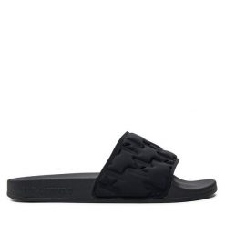 Klapki KARL LAGERFELD. Czarne klapki damskie KARL LAGERFELD, bez wzorów, bez obcasa, bez zapięcia. Za 329.99 zł.