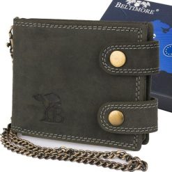 Beltimore Męski portfel skórzany czarny nubuk skóra z łańcuchem poziomy Beltimore R80. Czarne portfele męskie Beltimore, bez wzorów, z nubiku. Za 69.99 zł.