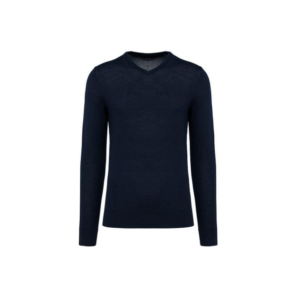 Sweter v-neck z merynosów Kariban Premium. Niebieskie swetry męskie KARIBAN, m, bez wzorów, bez kołnierzyka, bez ramiączek. W wyprzedaży za 273.50 zł.