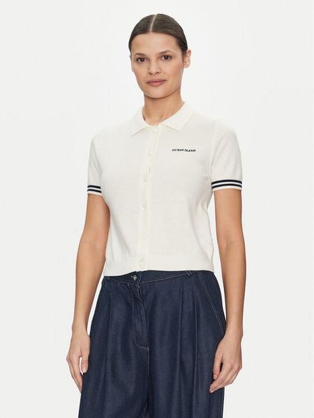 Guess Jeans Sweter W5GR03 Z3HO2 Écru Regular Fit. Swetry nierozpinane damskie Guess Jeans, xxl, z aplikacjami, z jeansu, bez kołnierzyka, bez ramiączek. Za 189.99 zł.