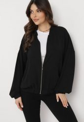 Czarna Bluza Bomberka z Szerokimi Rękawami i Ściągaczami Nalerin. Czarne bluzy damskie Born2be, xl, bez wzorów, bez ramiączek, bez kaptura. Za 69.99 zł.