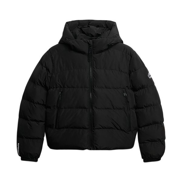 Sweter damski Superdry Sports. Czarne swetry nierozpinane damskie Superdry, bez wzorów, z puchu, sportowe, bez kołnierzyka, bez ramiączek. W wyprzedaży za 513.50 zł.