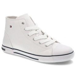 Trampki damskie Tommy Hilfiger, cholewka z materiału syntetycznego sznurowane podwyższona cholewka tekstylne wnętrze, sznurowane, T3X4-32209-0890100. Białe trampki i tenisówki damskie Tommy Hilfiger, z aplikacjami, z materiału, bez zapięcia. Za 249.00 zł.