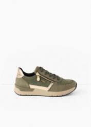 Komfortowe sneakersy marki Rieker z wyściełaną wkładką. Zielone obuwie sportowe damskie bonprix, bez wzorów, bez zapięcia. Za 289.99 zł.