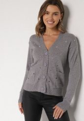 Szary Rozpinany Kardigan w Kropki Tusvanea. Szare kardigany damskie Born2be, l, bez wzorów, z jeansu, klasyczne, bez kołnierzyka. Za 79.99 zł.