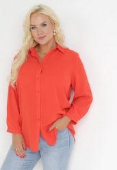 Pomarańczowa Koszula z Podpinanymi Rękawami Jalema. Brązowe koszule damskie Born2be, xl, bez wzorów, bez kołnierzyka, bez ramiączek. Za 69.99 zł.