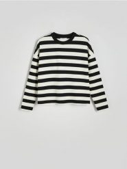 Bluza regular w paski - czarny. Czarne bluzy damskie Reserved, l, bez wzorów, z dzianiny, bez ramiączek, bez kaptura. W wyprzedaży za 49.99 zł.