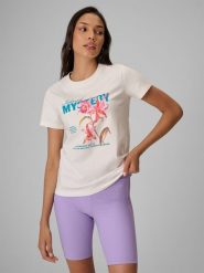 4F T-shirt regular z nadrukiem damski - biały L. Białe t-shirty damskie 4F, l, bez wzorów, z bawełny, klasyczne, bez kołnierzyka, bez ramiączek. Za 69.99 zł.
