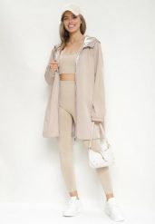Beżowa Przejściowa Kurtka Dwustronna z Kapturem i Metalicznym Połyskiem Tashta. Brązowe kurtki damskie Born2be, l, bez wzorów, plus size, z kapturem. Za 109.99 zł.