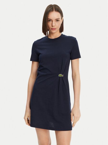 Lacoste Sukienka codzienna EF0583 Granatowy Regular Fit. Niebieskie sukienki damskie Lacoste, na co dzień, bez wzorów, z bawełny, bez kołnierzyka, bez ramiączek, proste. Za 519.99 zł.