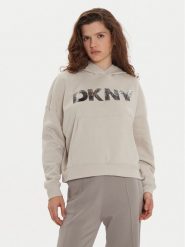 DKNY Bluza DP4T1031 Beżowy Regular Fit. Brązowe bluzy damskie DKNY, xs, bez wzorów, z syntetyku, bez ramiączek, bez kaptura. Za 209.99 zł.