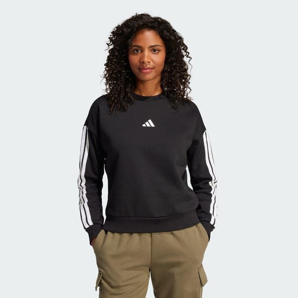 Bluza Essentials 3-Stripes Fleece. Białe bluzy damskie Adidas, bez wzorów, z materiału, sportowe, bez ramiączek, bez kaptura. Za 219.00 zł.