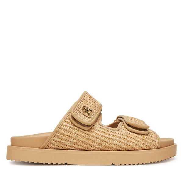 Klapki Tommy Hilfiger. Brązowe klapki damskie Tommy Hilfiger, bez wzorów, bez obcasa, bez zapięcia. Za 299.99 zł.