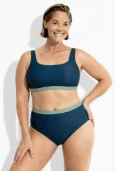 Damskie Bikini faktura w muszelki miękkie miseczki regulowane ramiączka. Niebieskie stroje kąpielowe damskie Ulla Popken, plus size, bez wzorów, z elastanu. Za 191.99 zł.
