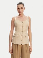 Guess Top W5GH0L WH5L2 Beżowy Regular Fit. Brązowe topy damskie Guess, l, z aplikacjami, ze lnu, bez kołnierzyka, bez ramiączek. Za 289.99 zł.
