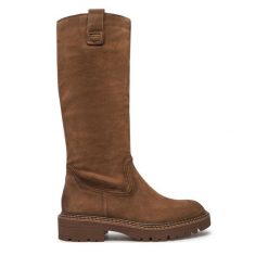Kozaki Tamaris. Brązowe kozaki damskie Tamaris, bez wzorów, bez obcasa, na płaskiej podeszwie, bez zapięcia. Za 379.99 zł.