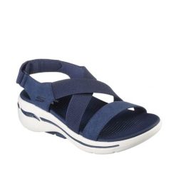 Sandały SKECHERS ARCH FIT Niebieski. Niebieskie sandały damskie Skechers, bez wzorów, z tkaniny, bez obcasa, bez zapięcia. Za 274.99 zł.