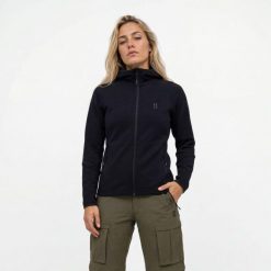 Poederbaas Damska Bluza Outdoor z Wełną Merynosów - Czarna. Czarne bluzy damskie POEDERBAAS, s, bez wzorów, z materiału, bez ramiączek, bez kaptura. Za 373.02 zł.