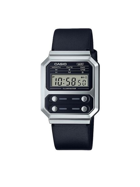 Casio Zegarek Vintage A100WEL-1AEF Czarny. Czarne, cyfrowe zegarki męskie Casio, bez wzorów. Za 249.99 zł.
