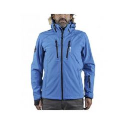 Kurtka softshell z sztucznym futrem Peak Mountain Casada. Niebieskie kurtki sportowe męskie Peak Mountain, m, bez wzorów, z softshellu, bez kaptura, narciarskie. Za 323.50 zł.