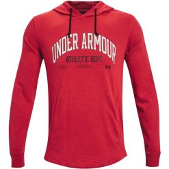 Bluza z kapturem Under Armour Rival Terry, Mężczyźni. Czerwone bluzy męskie Under Armour, l, bez wzorów, z bawełny, sportowe, bez ramiączek, z kapturem. Za 409.99 zł.
