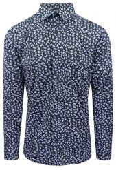 Koszula Męska, Elegancka o Regularnym Kroju - Victorio - Czarna w Kwiatki. Czarne koszule męskie Victorio, m, bez wzorów, z bawełny, eleganckie, bez kołnierzyka, bez ramiączek. Za 119.00 zł.