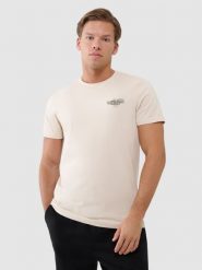 4F T-shirt regular z nadrukiem męski - beżowy XXL. Brązowe t-shirty męskie 4F, m, bez wzorów, z bawełny, bez kołnierzyka, bez ramiączek. W wyprzedaży za 49.99 zł.