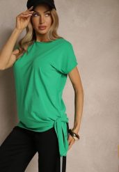 Zielony T-shirt z Bawełny z Ozdobnym Wiązaniem Termio. Zielone t-shirty damskie Renee, m, bez wzorów, z bawełny, biznesowe, bez kołnierzyka, bez ramiączek. Za 29.99 zł.