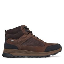 Trzewiki Clarks. Brązowe botki męskie Clarks, bez wzorów, z gore-texu, bez obcasa, bez zapięcia. Za 739.99 zł.