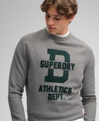 Superdry Bluza crew Athletic Felt Applique z recyklowanego poliestru. Szare bluzy damskie Superdry, s, bez wzorów, z bawełny, klasyczne, bez ramiączek, bez kaptura. Za 345.10 zł.