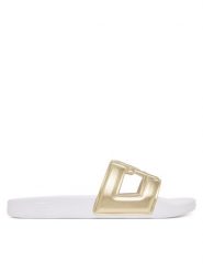 Tommy Hilfiger Klapki Monogram Pool Slide FW0FW09525 Złoty. Żółte klapki damskie Tommy Hilfiger, bez wzorów, ze skóry, bez obcasa, bez zapięcia. Za 189.99 zł.