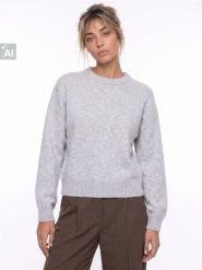 Sweter chunky z obniżoną linią ramion - szary. Szare swetry nierozpinane damskie Sinsay, l, bez wzorów, bez kołnierzyka, bez ramiączek. Za 59.99 zł.