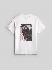 4F T-shirt regular z nadrukiem męski - biały M. Białe t-shirty męskie 4F, m, bez wzorów, z bawełny, bez kołnierzyka, bez ramiączek. Za 69.99 zł.