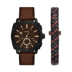 Zestaw zegarek i bransoletka Fossil. Brązowe zegarki męskie FOSSIL, bez wzorów. Za 899.99 zł.