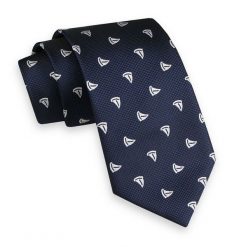 Ciemny Granatowy Męski Stylowy Krawat -ALTIES- 6cm, w Białe Łódki, Motyw Marinistyczny. Niebieskie krawaty i muchy Alties, bez wzorów, z tkaniny, eleganckie. Za 49.00 zł.