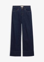 Dżinsy wide leg, mid waist, z bawełny organicznej. Niebieskie jeansy damskie bonprix, bez wzorów, z bawełny. Za 169.99 zł.