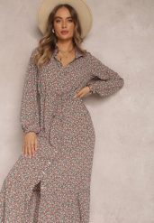 Brązowa Sukienka Phinene. Brązowe sukienki damskie Renee, l, z aplikacjami, z zamszu, boho, bez kołnierzyka, bez ramiączek, maxi, koszulowe. Za 119.99 zł.