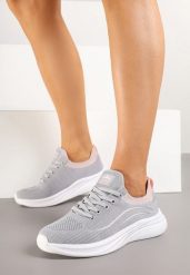Jasnoszare Sznurowane Buty Sportowe Sneakersy z Elastyczną Cholewką Zarini. Szare obuwie sportowe damskie Born2be, bez wzorów, bez zapięcia. Za 109.99 zł.