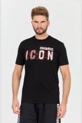 DSQUARED2 Czarny męski t-shirt Icon Scribble Cool Fit Tee, Rozmiar M. Czarne t-shirty męskie Dsquared2, l, bez wzorów, bez kołnierzyka, bez ramiączek. W wyprzedaży za 629.99 zł.