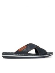 Rieker Klapki 21098-14 Granatowy. Niebieskie klapki męskie Rieker, bez wzorów, ze skóry, bez zapięcia. Za 229.99 zł.