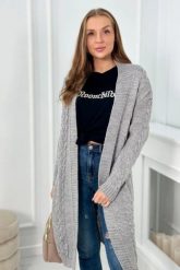 Sweter Kardigan splot warkocz szary. Szare kardigany damskie KESI, l, bez wzorów, z wełny, bez kołnierzyka, plus size. Za 178.78 zł.