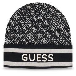 Czapka Guess. Czarne czapki damskie Guess, na zimę, z aplikacjami. Za 174.99 zł.