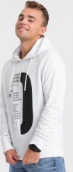 Ombre Męska bluza z nadrukiem HOODIE - biała V1 OM-SSPS-0152 L. Białe bluzy męskie Ombre, l, bez wzorów, bez ramiączek, bez kaptura. Za 49.99 zł.