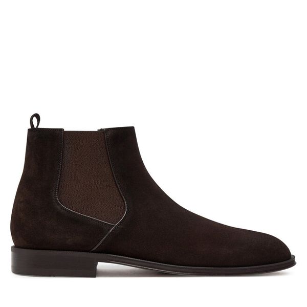 Sztyblety BOSS. Brązowe botki męskie Boss, bez wzorów, bez obcasa, bez zapięcia. Za 1,289.00 zł.