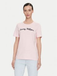 Tommy Hilfiger T-Shirt Script WW0WW42589 Różowy Regular Fit. Czerwone t-shirty damskie Tommy Hilfiger, s, bez wzorów, z bawełny, bez kołnierzyka, bez ramiączek. Za 119.99 zł.