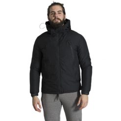 Miejska męska kurtka z kapturem. Czarne kurtki męskie LEONE 1947 APPAREL, m, bez wzorów, z poliesteru, z kapturem. Za 394.06 zł.