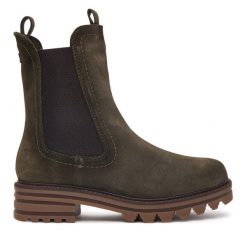 Sztyblety Tamaris. Zielone botki damskie Tamaris, bez wzorów, bez obcasa, na płaskiej podeszwie, bez zapięcia. Za 484.99 zł.